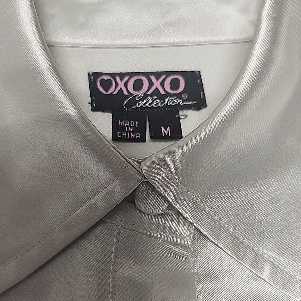 Y2K Xoxo Collection Satin Button Up Women Blouse Short Balloon Sleeve Sz M - Picture 7 of 11